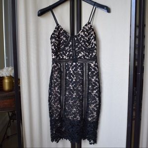 Nude & Black Lace Bustier Cocktail Dress